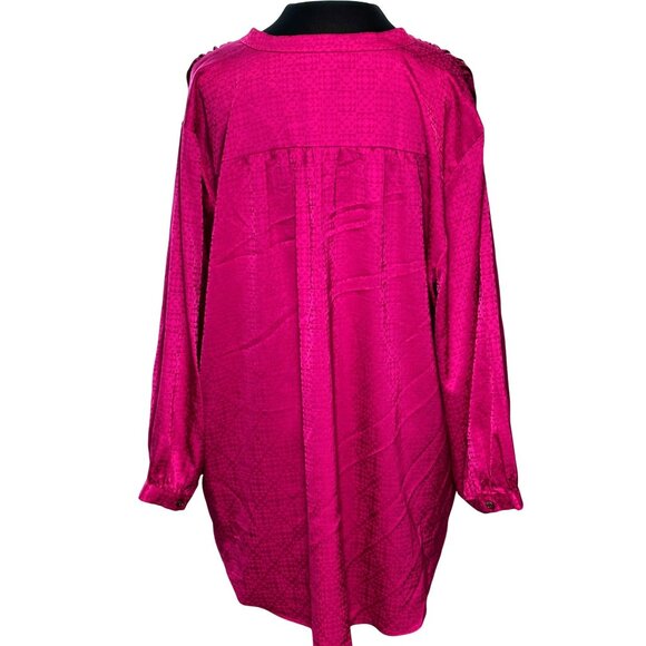 Vince Camuto Womens Fuchsia Blouse 2X Textured Long Sleeve V-Neck - Picture 2 of 9
